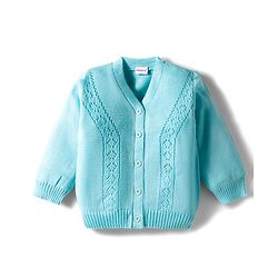 Babyhug Knitted Full Sleeves Solid Sweater Set - Light Blue