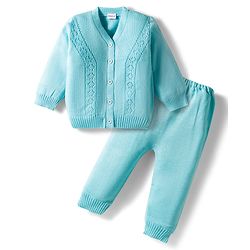 Babyhug Knitted Full Sleeves Solid Sweater Set - Light Blue