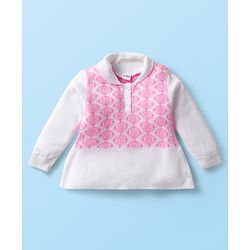 Babyhug Knitted Full Sleeves Collared Sweater Set with Design - Pink