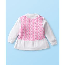 Babyhug Knitted Full Sleeves Collared Sweater Set with Design - Pink