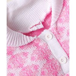 Babyhug Knitted Full Sleeves Collared Sweater Set with Design - Pink