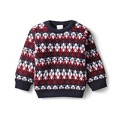 Babyhug Knitted Full Sleeves Sweater Set With Chevron Design - Navy Blue