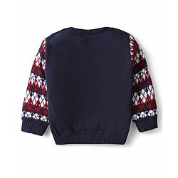 Babyhug Knitted Full Sleeves Sweater Set With Chevron Design - Navy Blue