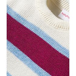 Babyhug Knitted Full Sleeves Striped Sweater Set - Wine & White