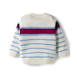 Babyhug Knitted Full Sleeves Striped Sweater Set - Wine & White