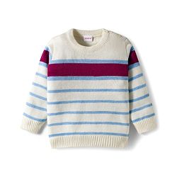 Babyhug Knitted Full Sleeves Striped Sweater Set - Wine & White