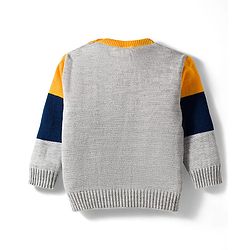 Babyhug Knit Full Sleeves Sweater Set with Color Block & Cable Knit Design - Navy Blue Grey & Yellow