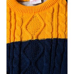 Babyhug Knit Full Sleeves Sweater Set with Color Block & Cable Knit Design - Navy Blue Grey & Yellow
