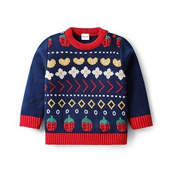 Babyhug Knit Full Sleeves Pullover Sweater Set With Floral Design - Red