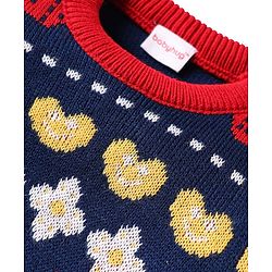 Babyhug Knit Full Sleeves Pullover Sweater Set With Floral Design - Red