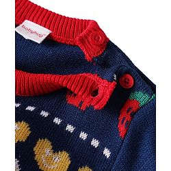 Babyhug Knit Full Sleeves Pullover Sweater Set With Floral Design - Red