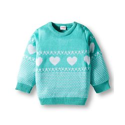 Babyhug Knit Full Sleeves Pullover Sweater Set with Heart Design - Aqua Blue