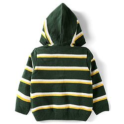 Babyhug Knit Full Sleeves Hooded Sweater Set with Stripes - Dark Green & Yellow