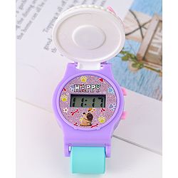 Babyhug FLip Top Digital Watch with Pengu Applique & Doggo Print - Light Blue & Lilac