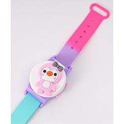 Babyhug FLip Top Digital Watch with Pengu Applique & Doggo Print - Light Blue & Lilac