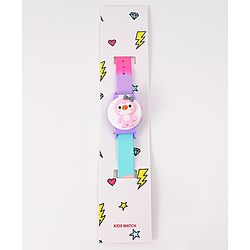 Babyhug FLip Top Digital Watch with Pengu Applique & Doggo Print - Light Blue & Lilac