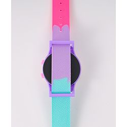 Babyhug FLip Top Digital Watch with Pengu Applique & Doggo Print - Light Blue & Lilac