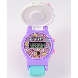 Babyhug FLip Top Digital Watch with Pengu Applique & Doggo Print - Light Blue & Lilac