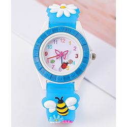 Babyhug Free Size Digital Watch With Floral & Bee Applique - Light Blue
