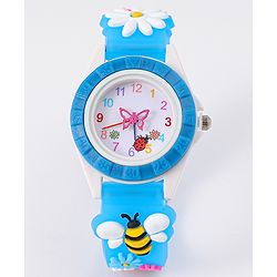 Babyhug Free Size Digital Watch With Floral & Bee Applique - Light Blue