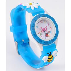 Babyhug Free Size Digital Watch With Floral & Bee Applique - Light Blue