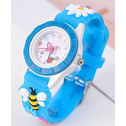 Babyhug Free Size Digital Watch With Floral & Bee Applique - Light Blue