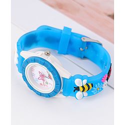 Babyhug Free Size Digital Watch With Floral & Bee Applique - Light Blue