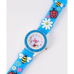 Babyhug Free Size Digital Watch With Floral & Bee Applique - Light Blue
