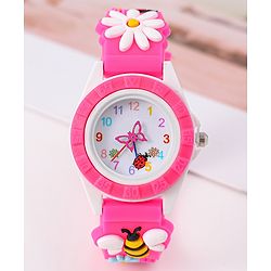Babyhug Free Size Digital Watch With Floral & Bee Applique - Light Blue