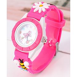 Babyhug Free Size Digital Watch With Floral & Bee Applique - Light Blue