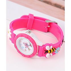 Babyhug Free Size Digital Watch With Floral & Bee Applique - Light Blue