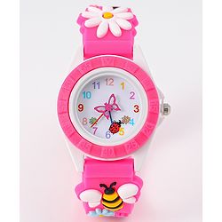 Babyhug Free Size Digital Watch With Floral & Bee Applique - Light Blue