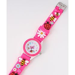 Babyhug Free Size Digital Watch With Floral & Bee Applique - Light Blue