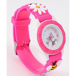 Babyhug Free Size Digital Watch With Floral & Bee Applique - Light Blue