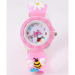 Babyhug Free Size Digital Watch With Floral & Bee Applique - Light Blue