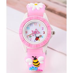Babyhug Free Size Digital Watch With Floral & Bee Applique - Light Blue