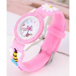 Babyhug Free Size Digital Watch With Floral & Bee Applique - Light Blue