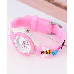 Babyhug Free Size Digital Watch With Floral & Bee Applique - Light Blue