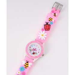Babyhug Free Size Digital Watch With Floral & Bee Applique - Light Blue