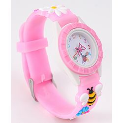 Babyhug Free Size Digital Watch With Floral & Bee Applique - Light Blue