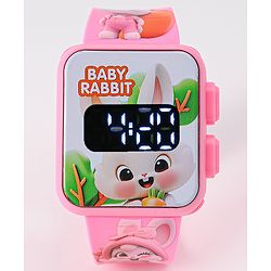 Babyhug Free Size Digital Watch With Baby Rabbit Print - Pink