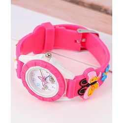 Babyhug Analog Watch with Floral & Butterfly Design - Fuchsia