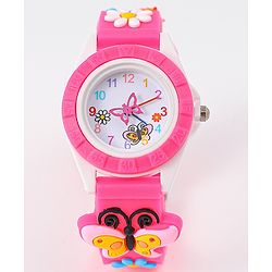 Babyhug Analog Watch with Floral & Butterfly Design - Fuchsia