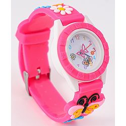 Babyhug Analog Watch with Floral & Butterfly Design - Fuchsia