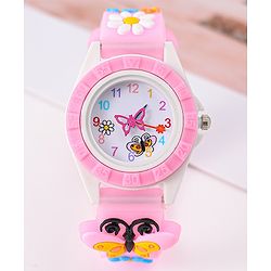 Babyhug Analog Watch with Floral & Butterfly Design - Pink