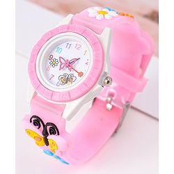Babyhug Analog Watch with Floral & Butterfly Design - Pink