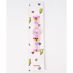 Babyhug Analog Watch with Floral & Butterfly Design - Pink