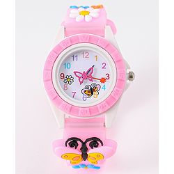 Babyhug Analog Watch with Floral & Butterfly Design - Pink
