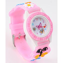 Babyhug Analog Watch with Floral & Butterfly Design - Pink