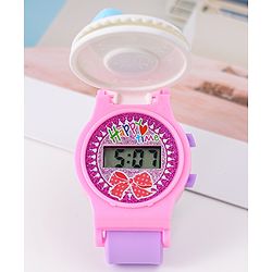 Babyhug Free Size Digital Watch With Bow Applique - Pink & Purple